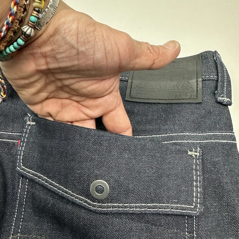 NEW Y2K Levi's 569 Loose Raw Denim Jeans Men 38x32 Flap Pockets Rigid Dark Blue